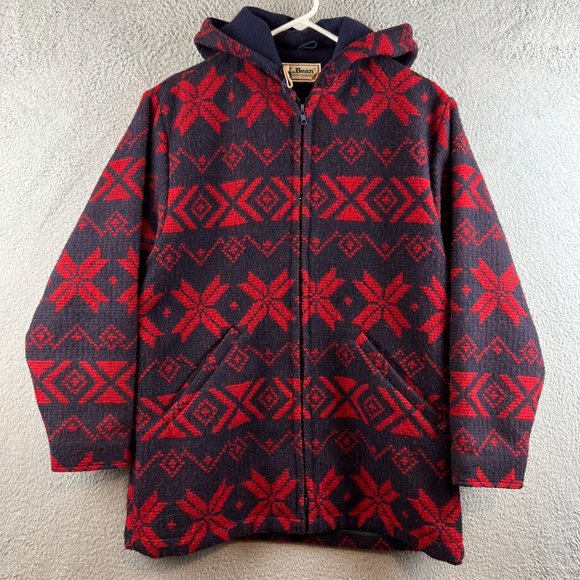 Vintage LL Bean Womens 90s Wool Aztec Snowflake Pattern Coat Jacket USA Ski Hiki - Picture 1 of 8